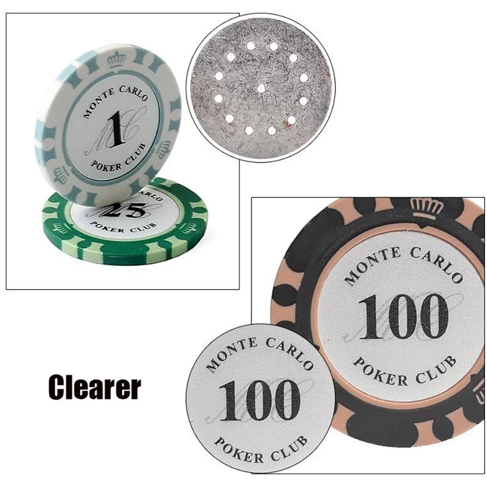 100PCS Golden Clay Poker Chips Wiht Clear Box Casino Coins 14gram Clay Coin Entertainment Party Game Digital Scoreboard 6