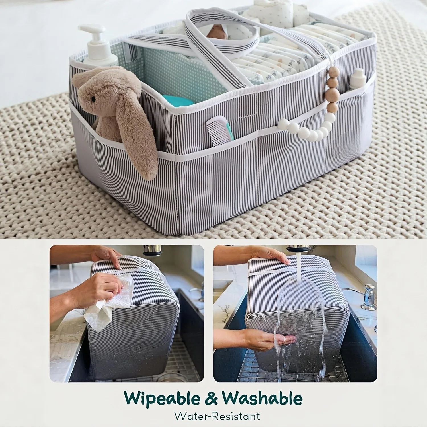 Large Capacity Diaper Organizer Bag New Striped Lightweight Multifunctional Mommy Tote for Baby Stuff Storage Bag Diaper Box - 5
