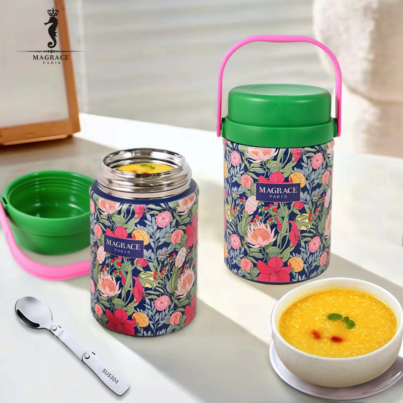 

European-style 316 Stainless Steel Hand-held Flower Sea Stew Cup Outdoor Portable Thermal Insulation Stew Cup