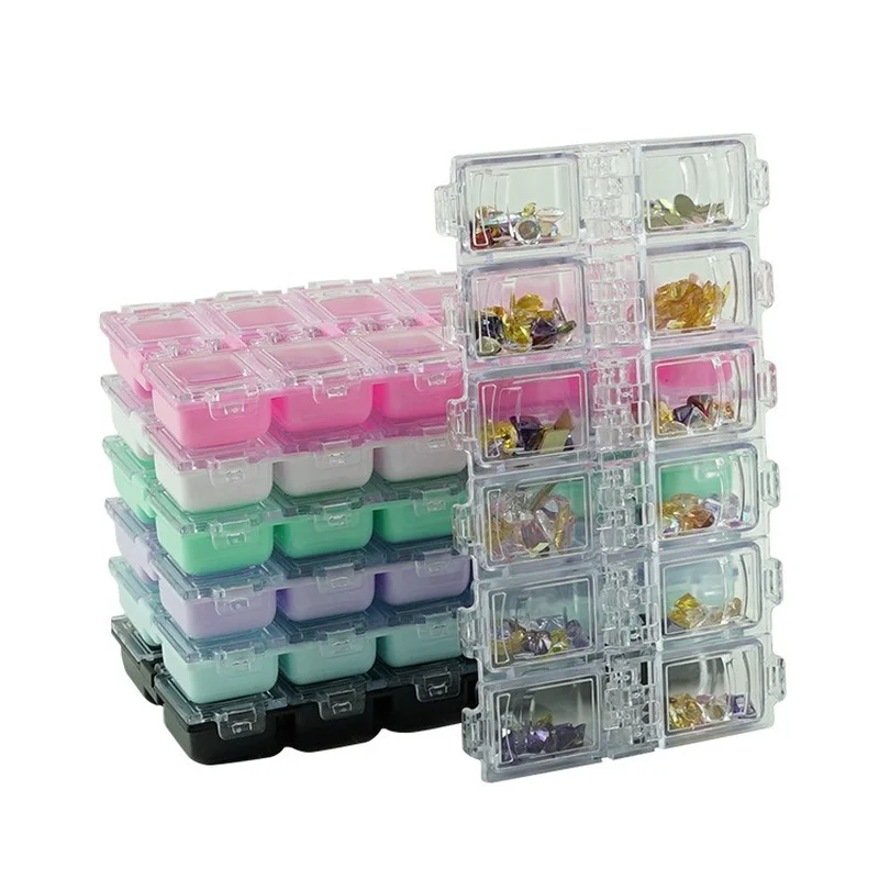 12 Griglie Scatola Di Immagazzinaggio Vuota Di Plastica Accessori Per Unghie Manicure Gioielli Colorati Perline Display Contenitore Caso Organizzatore