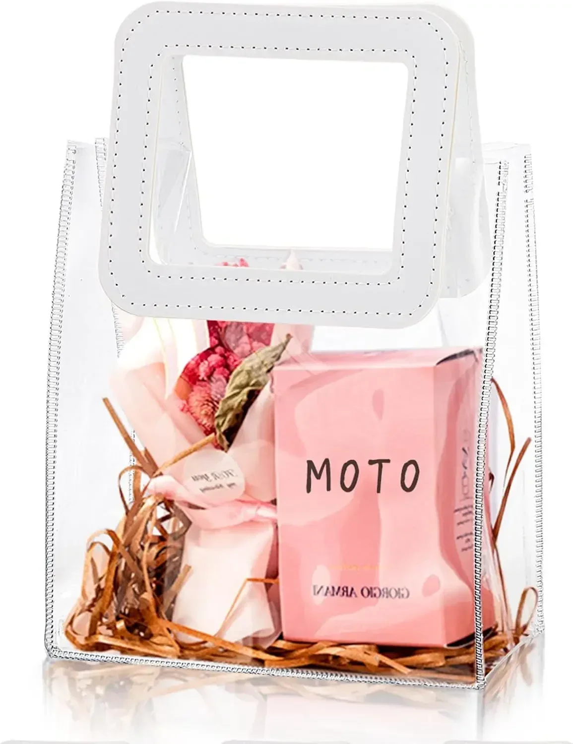 Clear Gift Bags Waterproof Gift Wrap Bags with White Leather Handles Durable Birthday for Parties Christmas and Holidays