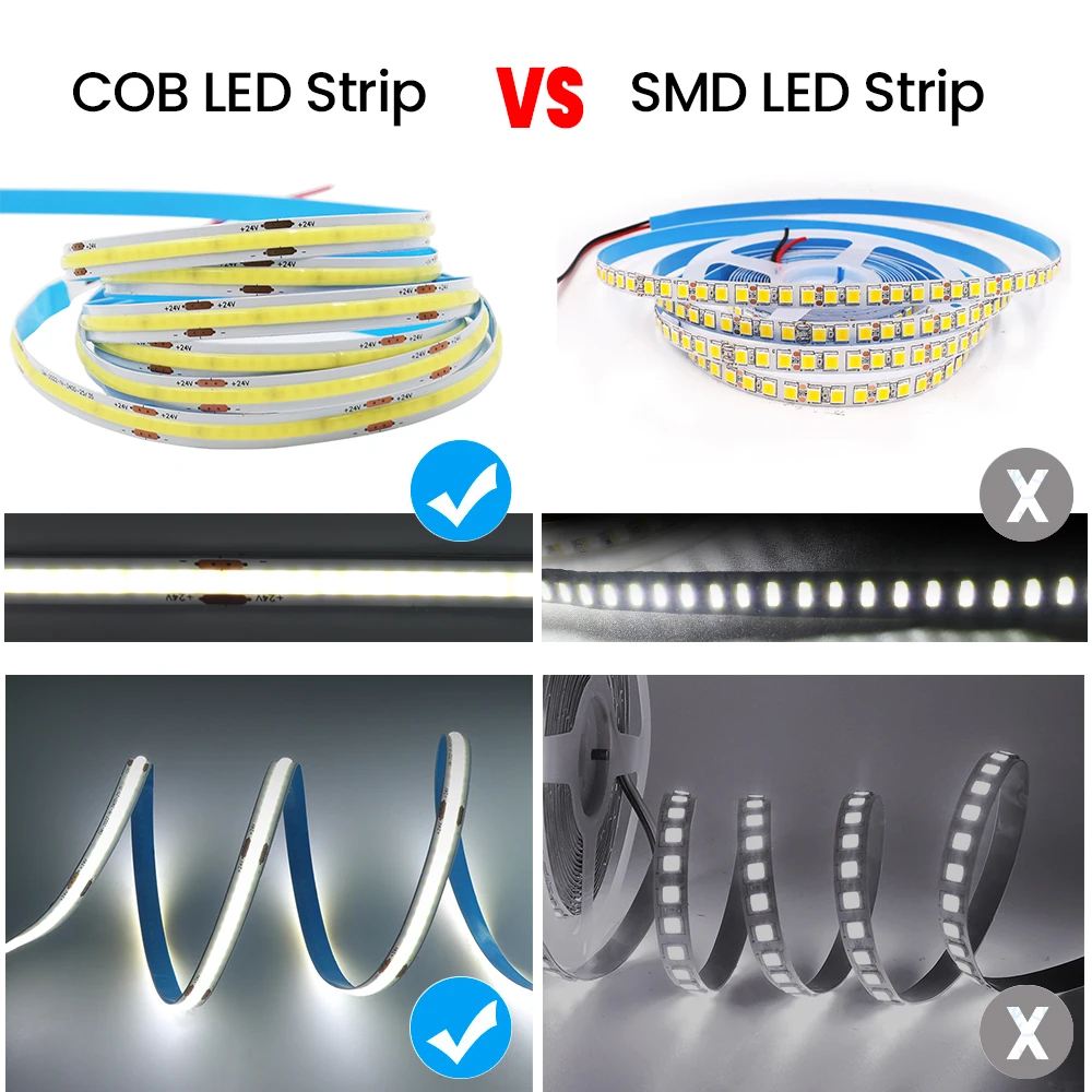 8MM 12V COB LED 스트립 라이트 320LEDs/m 고휘도 FOB LED 테이프 0.5m 5m 10m 플렉시블 리본 3000K 4000K 6000K 실내 장