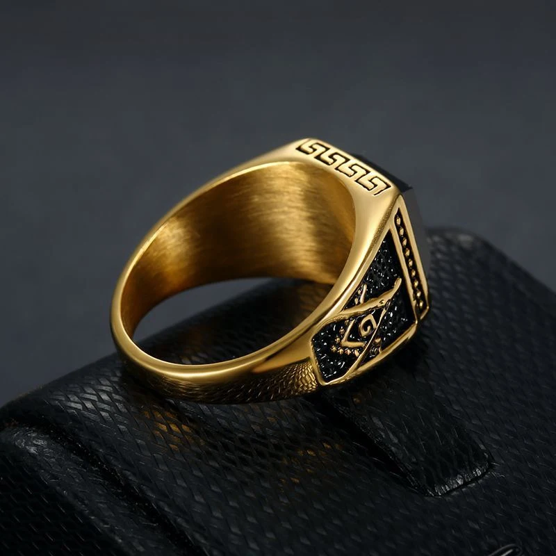 Punk Stone Ring for Men Women Biker High Quality Banquet Creative Square Letter G Stainless Steel Masonic Ring Jewelry Wholesale 4