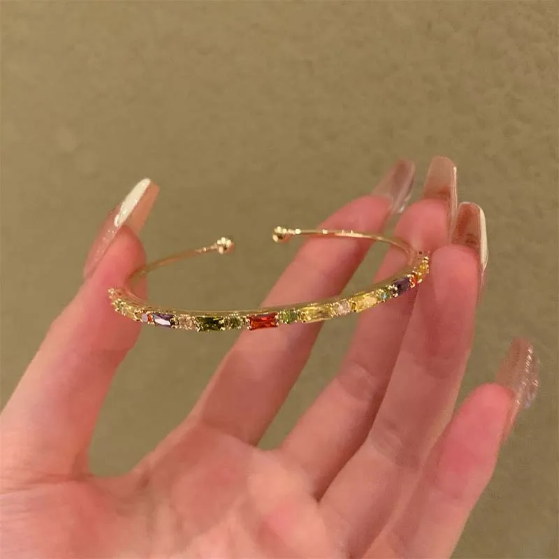 Luxury Colorful Crystal Bracelet for Women – Adjustable Zircon Bangle Jewelry Gift