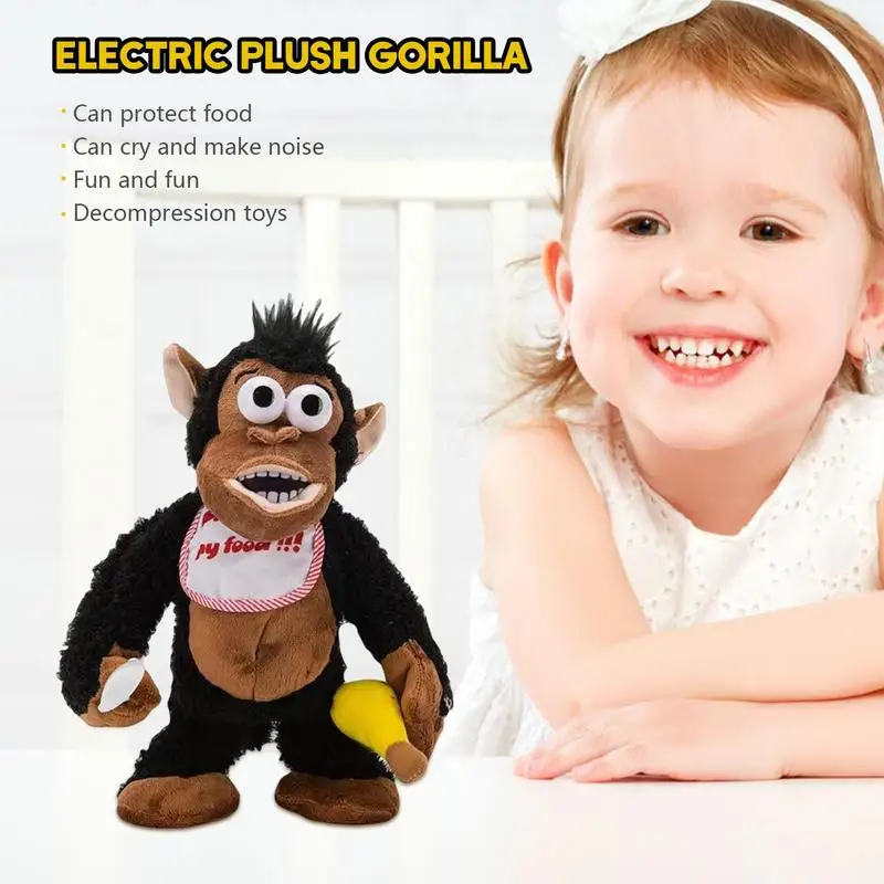 Magnetic Monkey Plush Funny Monkey Eating Banana Toys Crying Gorilla Guarding Food Plush Toy Gorilla Sensory Stress Toys