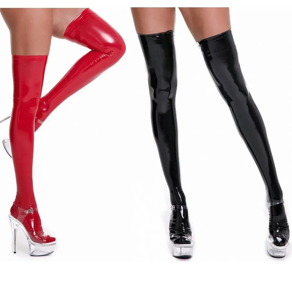 

Длинные носки из ПВХ и кожи, новинка, женские блестящие кожаные чулки из полиэстера и спандекса, женские носки до бедра из лакированной кожи
