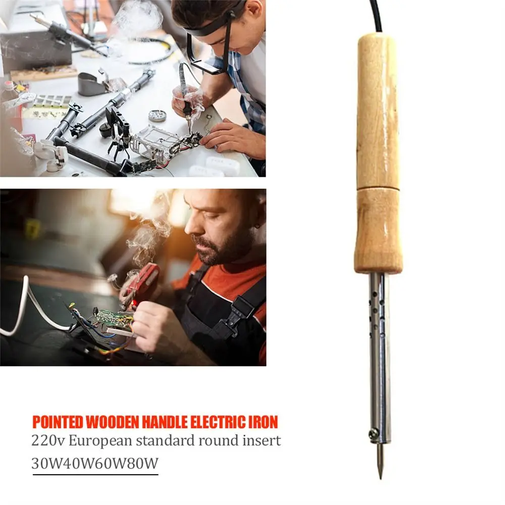 220V Adjustable Temperature Electric Solder Iron 30W/40W/60W/80W/100W Wooden Handle Soldering Iron Rework Statian Welding Tool