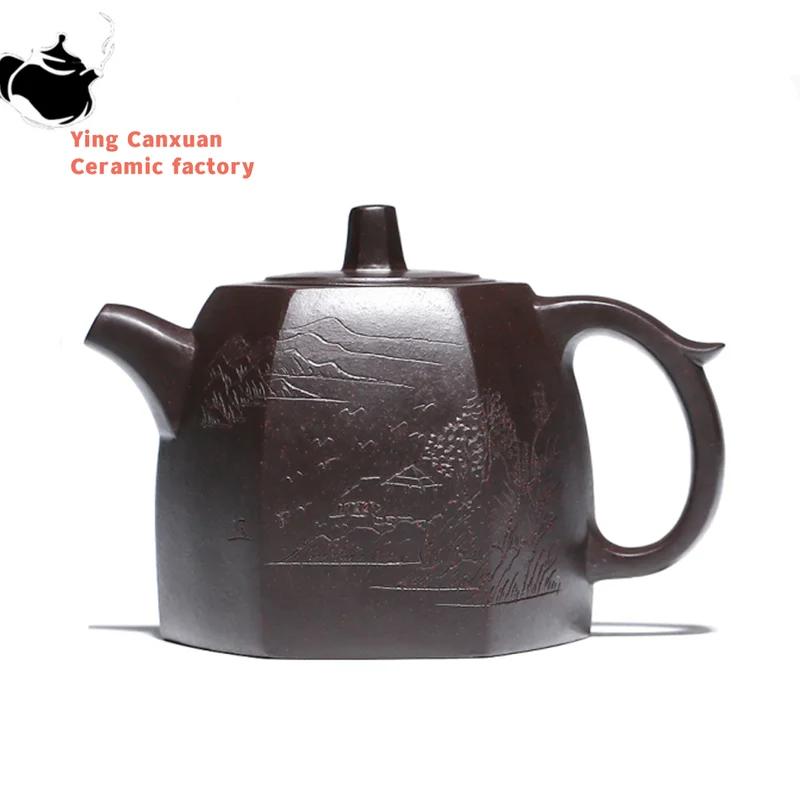 

250ml Boutique Yixing Purple Clay Teapot Raw Ore Black Gold Sand Hexagon Tea Pot Chinese Zisha Filter Kettle Tea Set Accessories