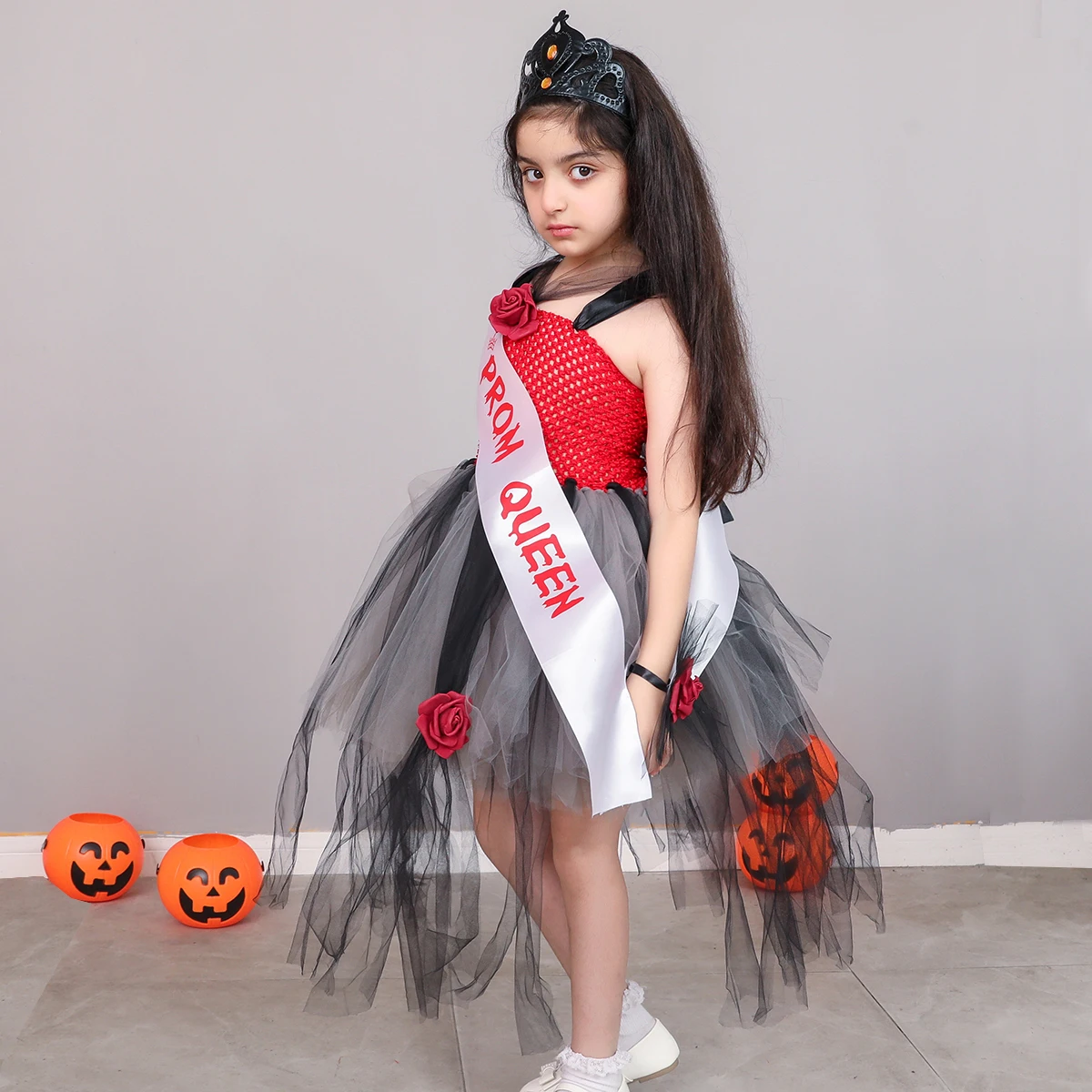 Zombie Prom Queen Halloween Costume Gray Black Girls Bride