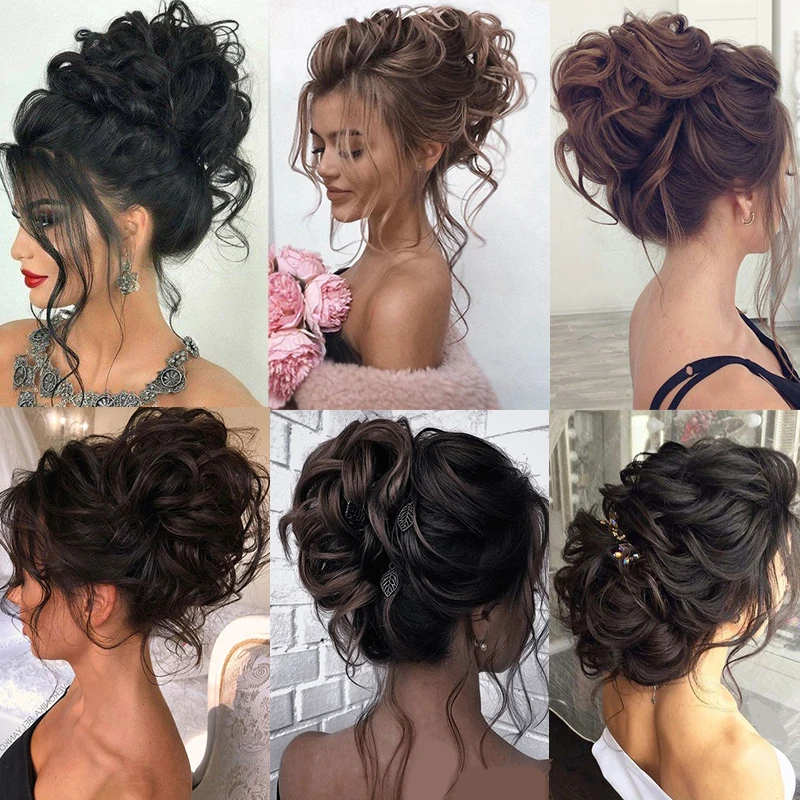 LUPU 100% Human Hair Bun  Extensions Human Hair Messy Bun Hair Pieces Wavy Curly Human Hair Chignon Tousles Updo For Women Girls