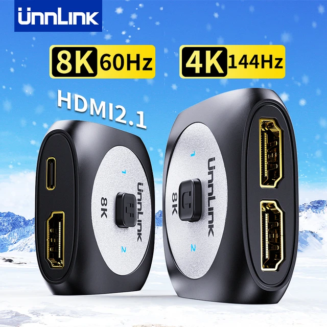 Unnlink 8K60Hz HDMI Splitter 2 In 1 Out 4K144Hz HDMI 2.1 Switch Adapter for