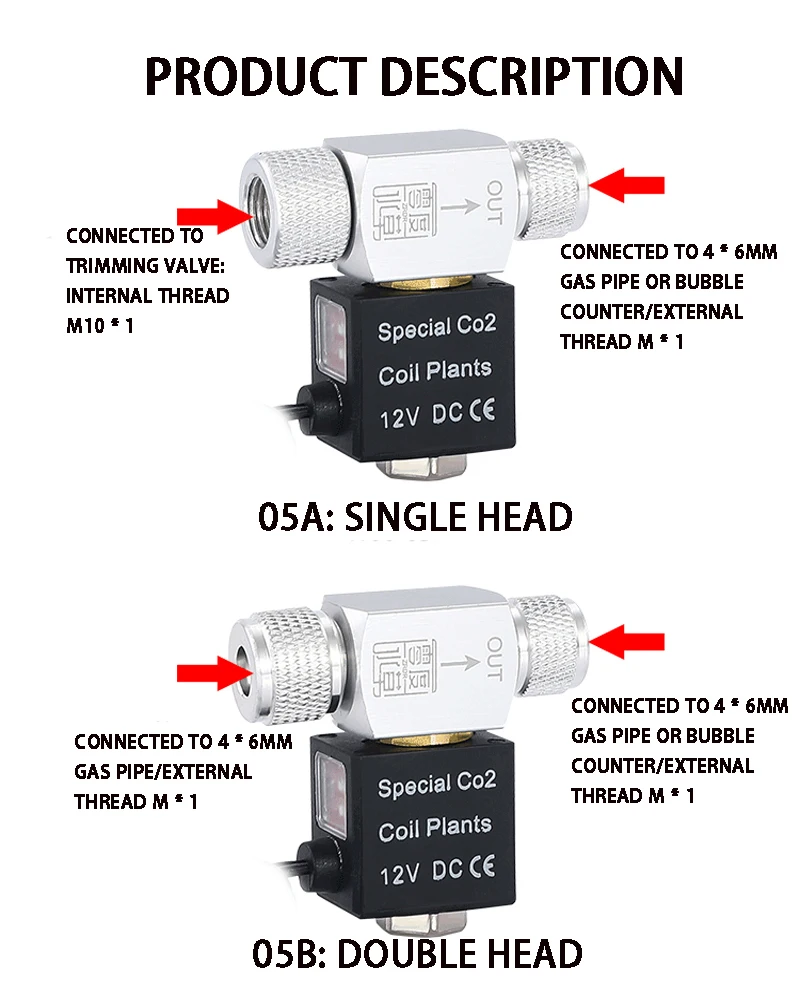 Fish tank CO2 solenoid valve Regulator generator control waterproof flame retardant single and double head CO2 solenoid valve 4