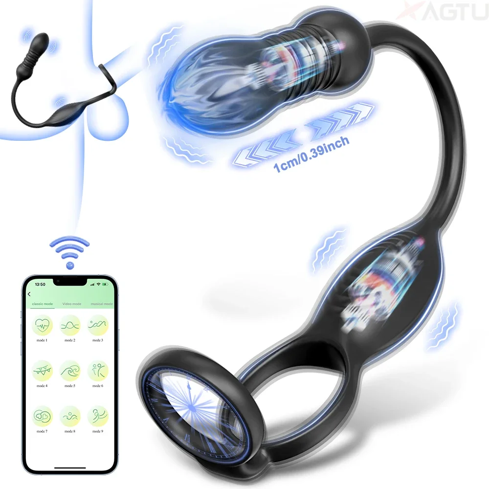 APP-Steuerung Penisring für Männer Prostata-Massagegerät Analplug Cockring Teleskopvibrator Doppelringe Erwachsenes Sexspielzeug für Männer ab 18 Jahren 1