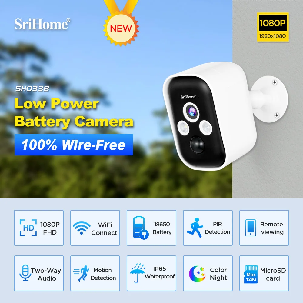 Srihome HD WiFi IP Camera 4MP Mini Outdoor PTZ Cam Auto Tracking Security Video Surveillance CCTV Built-in 4400mAh Batteries srihome 4mp solar wifi camera tracking two way audio mobile remote view pir detection rainproof video surveillance