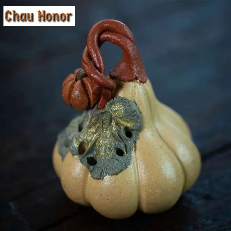 Yixing Purple Clay Tea Pet Lucky Pumpkin Ornaments Statue Handmade Sculpture Tea Play Crafts Chinese Zisha Tea Set Decoration