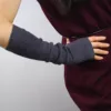 Cashmere Wool Fingerless Gloves Half Finger Arm Warmer Black Dark Deep Gray Grey Opera Long Wristlet LLDLLNT