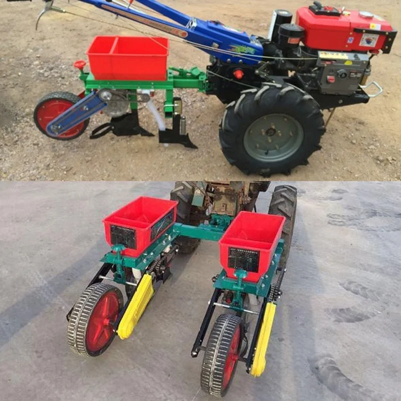 Corn Planter for Small Agricultural Hand Held Walking Tractor No-tillage Sowing and Fertilizing All-in-one Four-wheel Planter