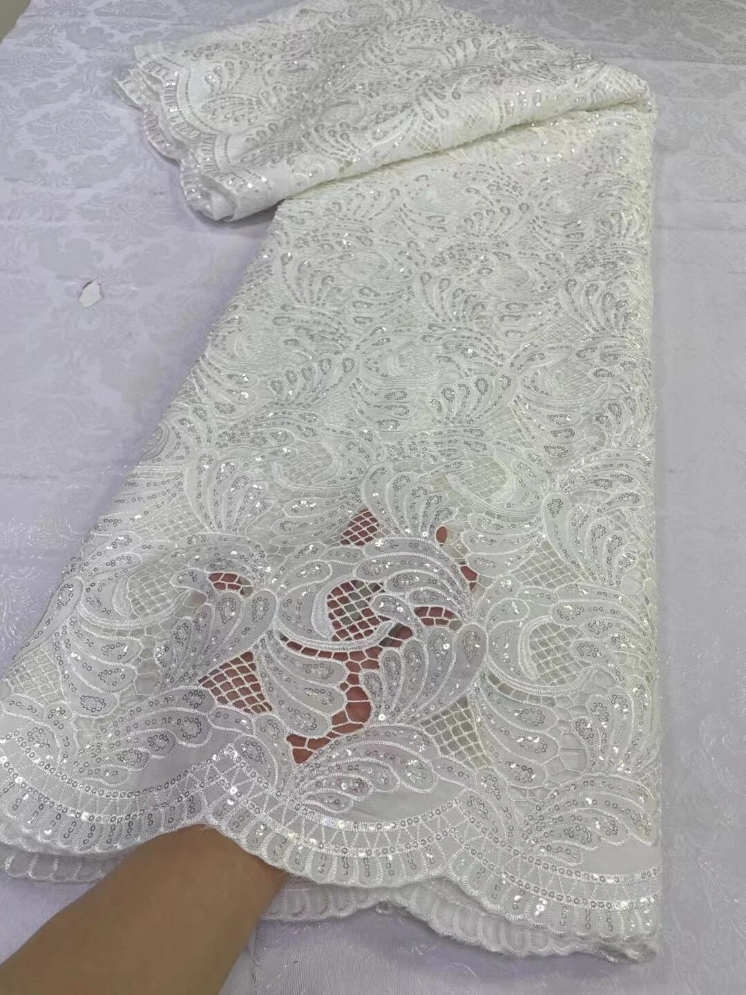 

High Quality,African Nigerian Tulle Lace Fabric,for Sewing Wedding Party Gown Dress,Embroidered Cotton Damask, 5Yard, 2024