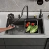 Flying Rain Waterfall Black Handmade Large Single Tank Vegetable Washing Basin Nano Multifunctional Stainless Steel Kitchen Sink 3