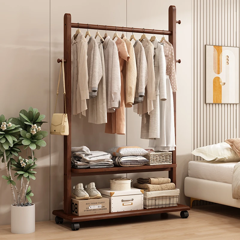 Modern mat Chinese Sle  Wood Floor Standing Clothes Hanger for Living Room Bedroom Dormi Portable Storage O...