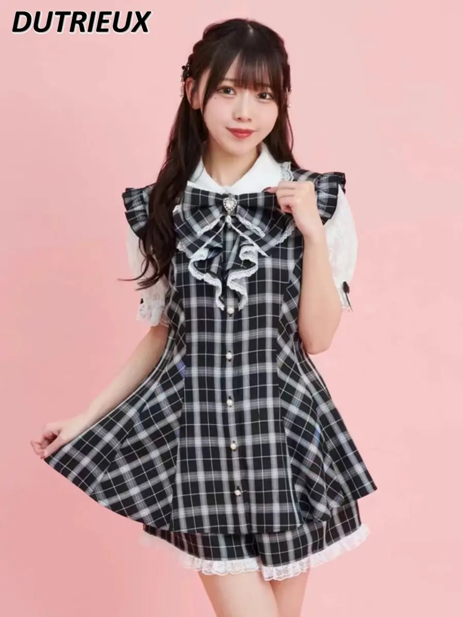 SC Rojita Kawaii Suit 2024 New Sweet Back Waist Drawstring Strap High Slimming Shirt and Base Shorts Two-Piece Set Outfits