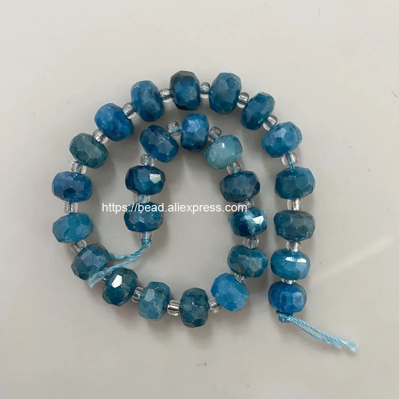 

Semi-precious Stone Diamond Cuts Faceted Rondelle Blue Apatite 7" Loose Beads Size 8x6mm For Jewelry Making