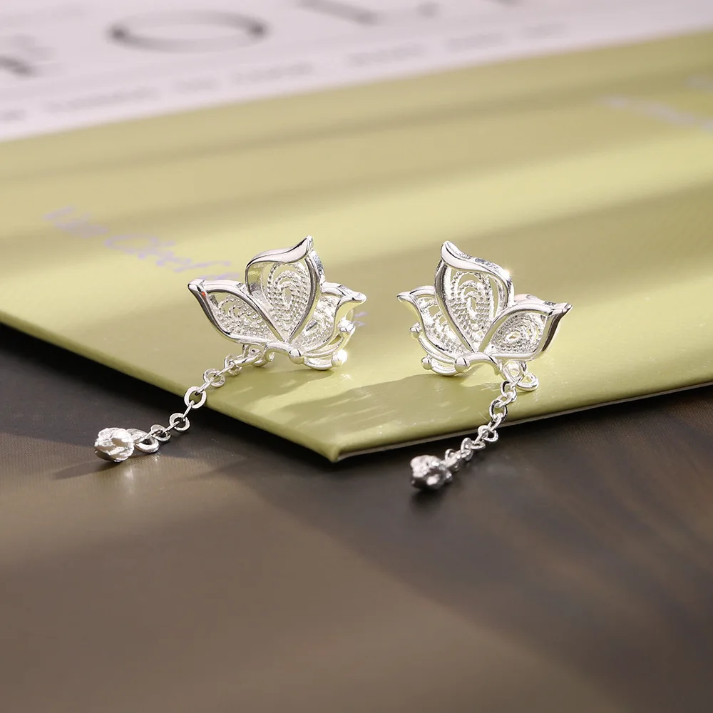 925 Sterling Silver Hollow Butterfly Stud Earrings For Women Luxury Designer Jewelry Wholesale Accessories Prevent Allergies