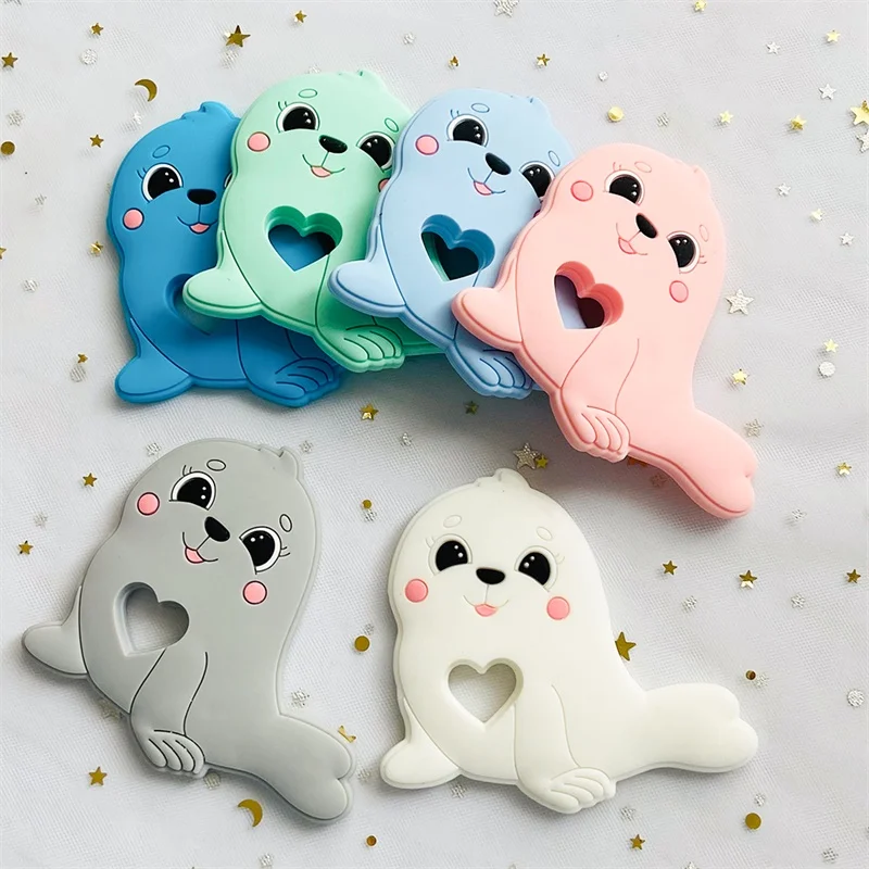 1/10pcs 귀여운 바다 사자 실리콘 구슬 식품 학년 Teether  동물 BPA 무료  젖니가 남 장난감 젖꼭지 체인 액세서리