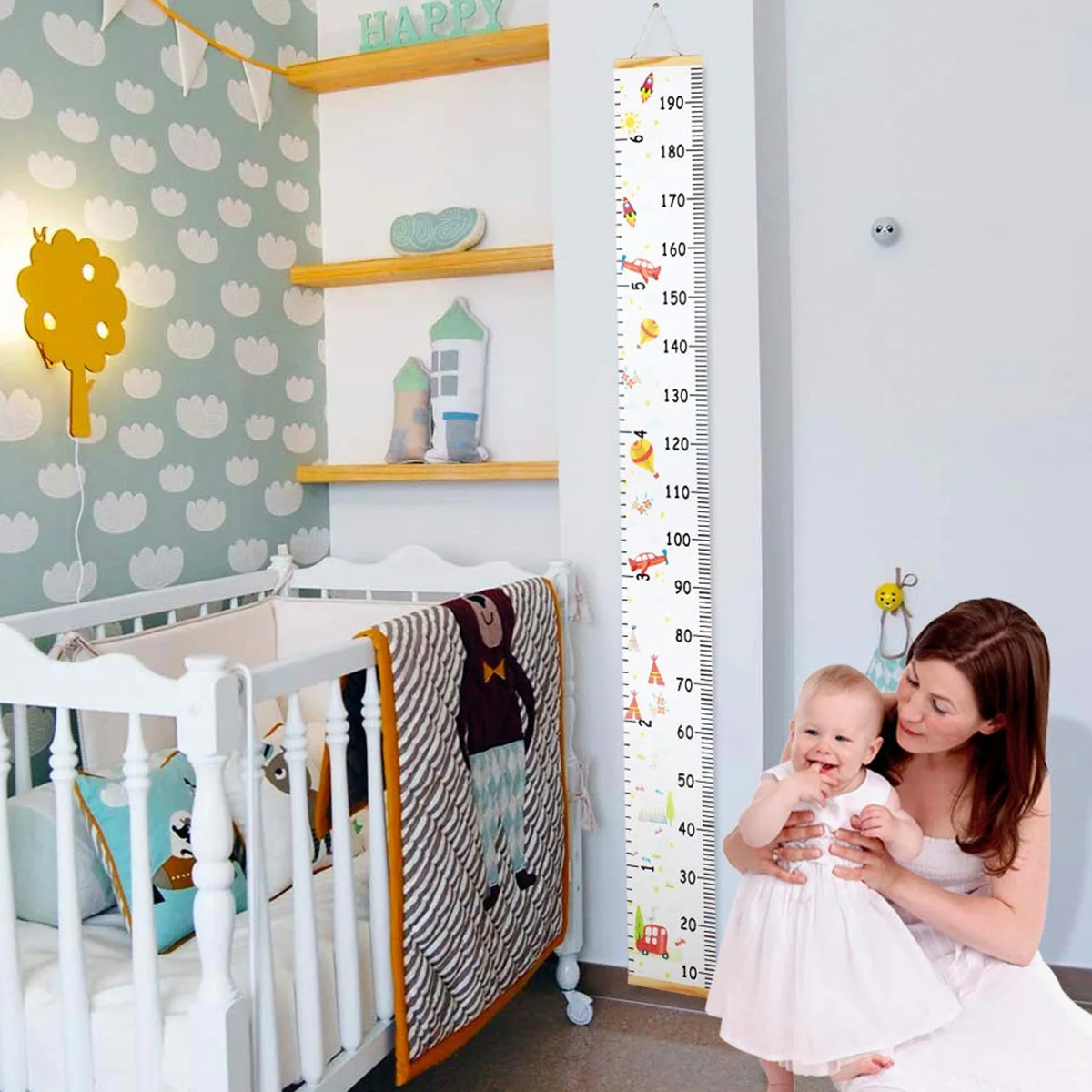 Description Picture 2 of itemChildren Height Measuring Rulers Removable Roll Up Height Measure Chart with Frame Decorative Wall Hanging Baby Growth Chart