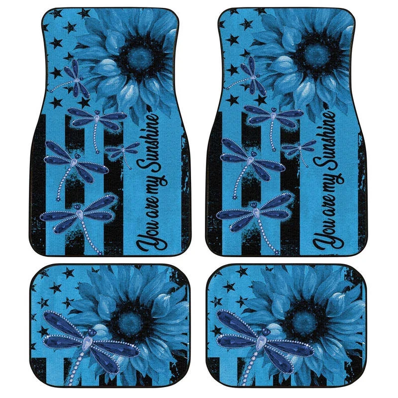 

Dragonfly Car Floor Mats Custom Blue Sunflower Car Accessories 4PCs Pack