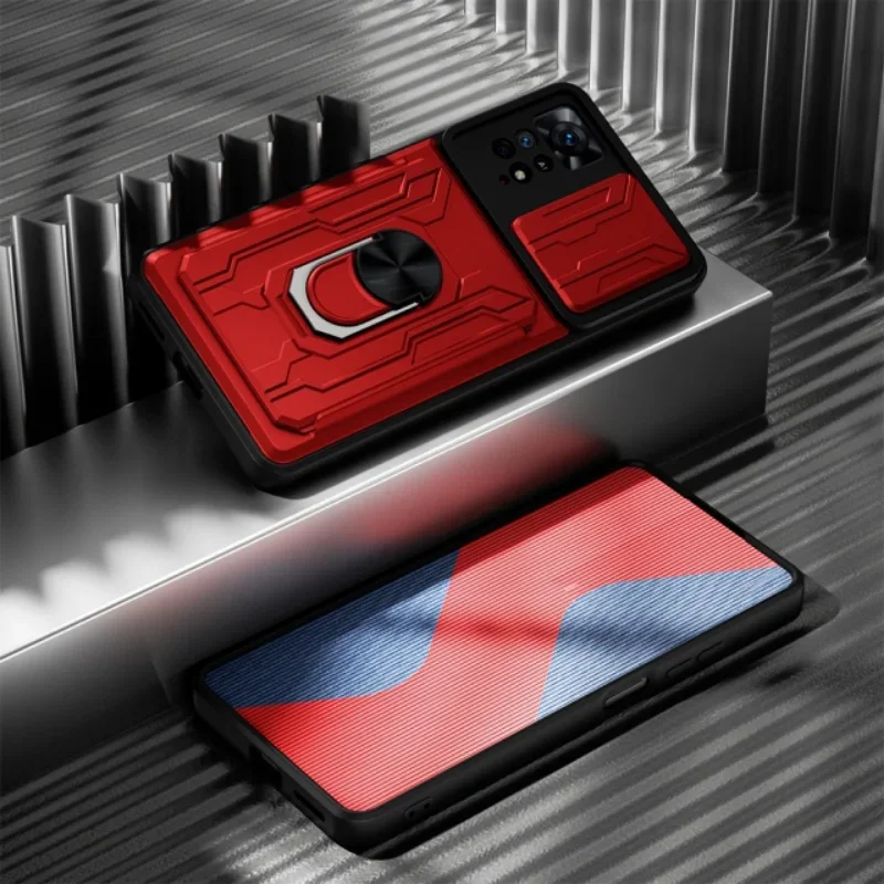 Luxury Shockproof Case with Rotation Metal Ring Stand and Card Slot
