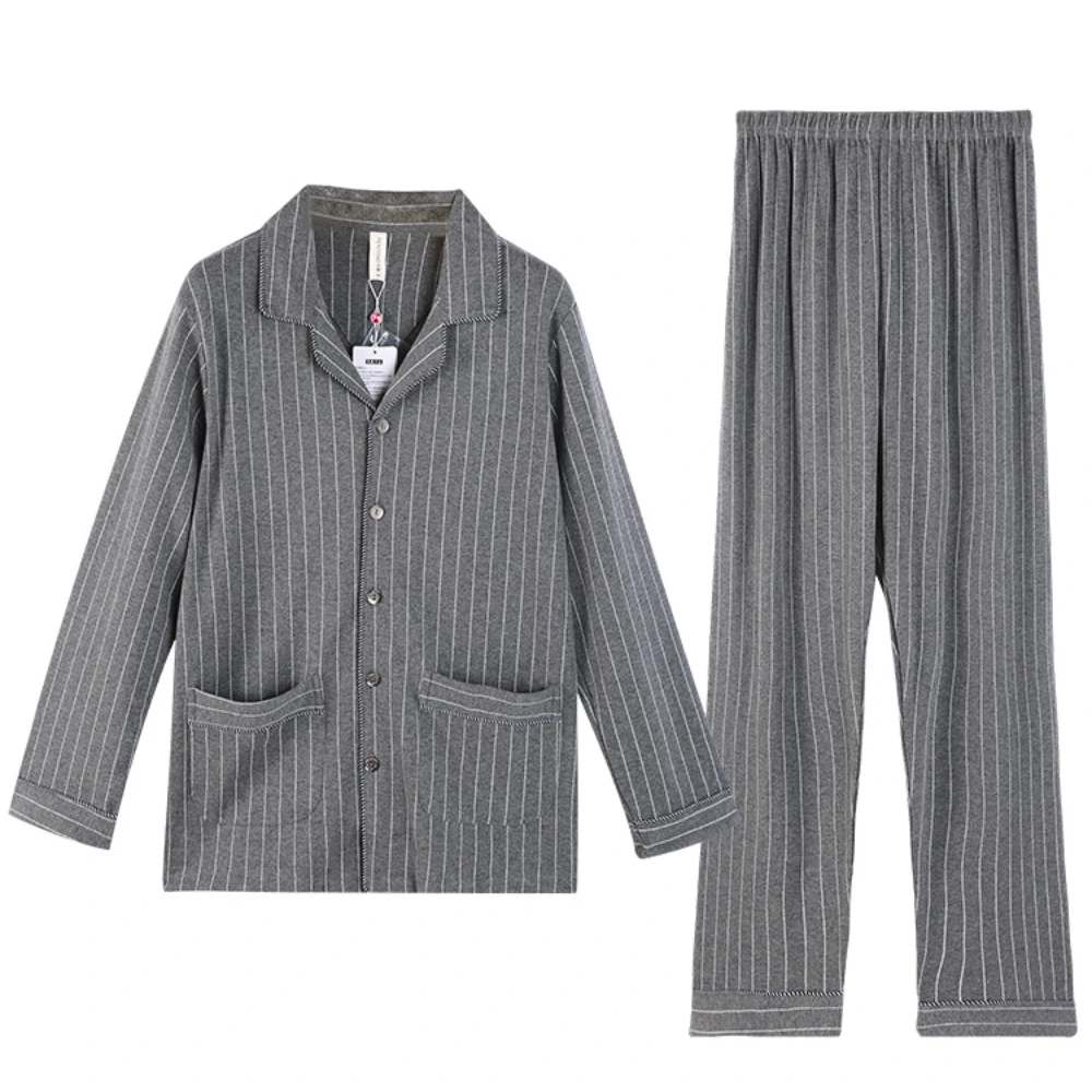 

Pajamas Men's Spring and Autumn Long-Sleeved Cotton Home Wear Autumn Cotton Large Size plus-Sized plus-Sized Middle-Aged style