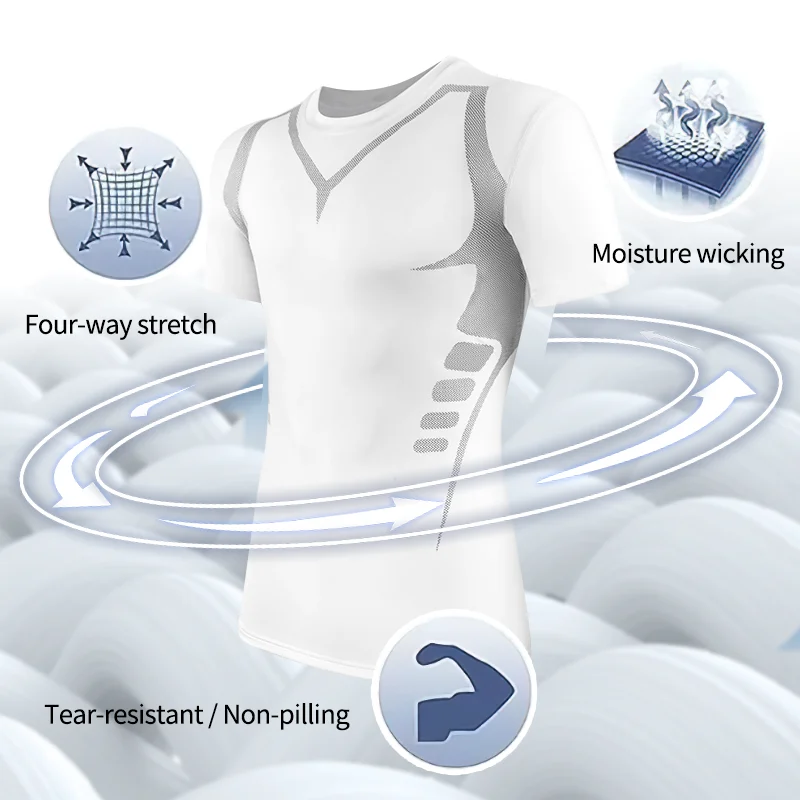 Men Compression Shirt Short Sleeve Gym Workout Body Shaper Rash Guard Abdomen Slimming Quick Dry T-Shirt Top Athletic Undershirt