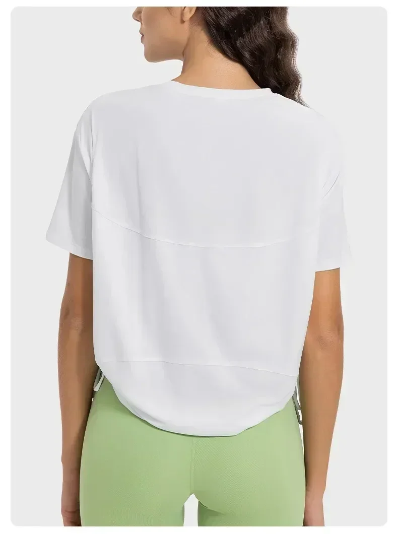 New Lemon Cool Breathable Quick-drying Drawstring Pleated TEE Loose Comfortable Round Neck Outdoor Sports Short Sleeve 5
