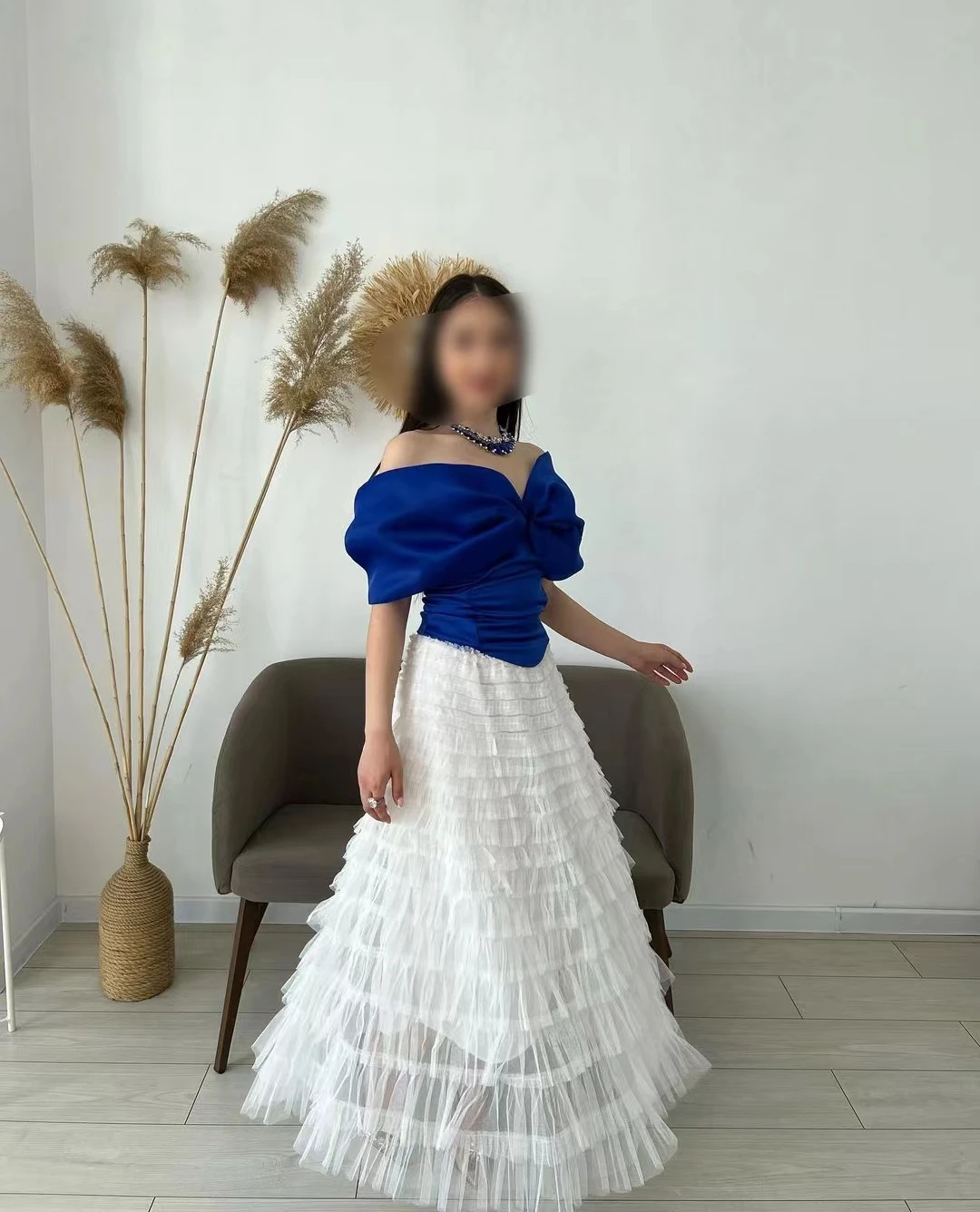 

AsaNagi Royal Blue Off The Shoulder Prom Dresses A Line Tulle Skirt Hem Women Elegant Party Dress جديد في فساتين