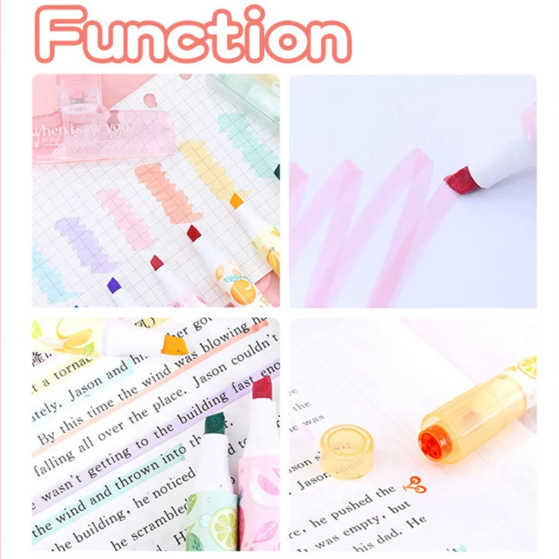 Creative Fruit Scented Soft Tip Highlighter Pens with Stamp for DIY Journaling Note-taking