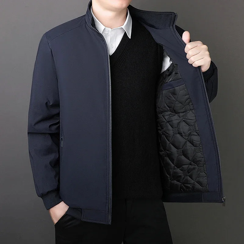 

Spring Men Blue Jacket Casual Fleece Thick Warm Husband Business Office Dress Coat Solid Male Fashion Classic Outwear Clothing