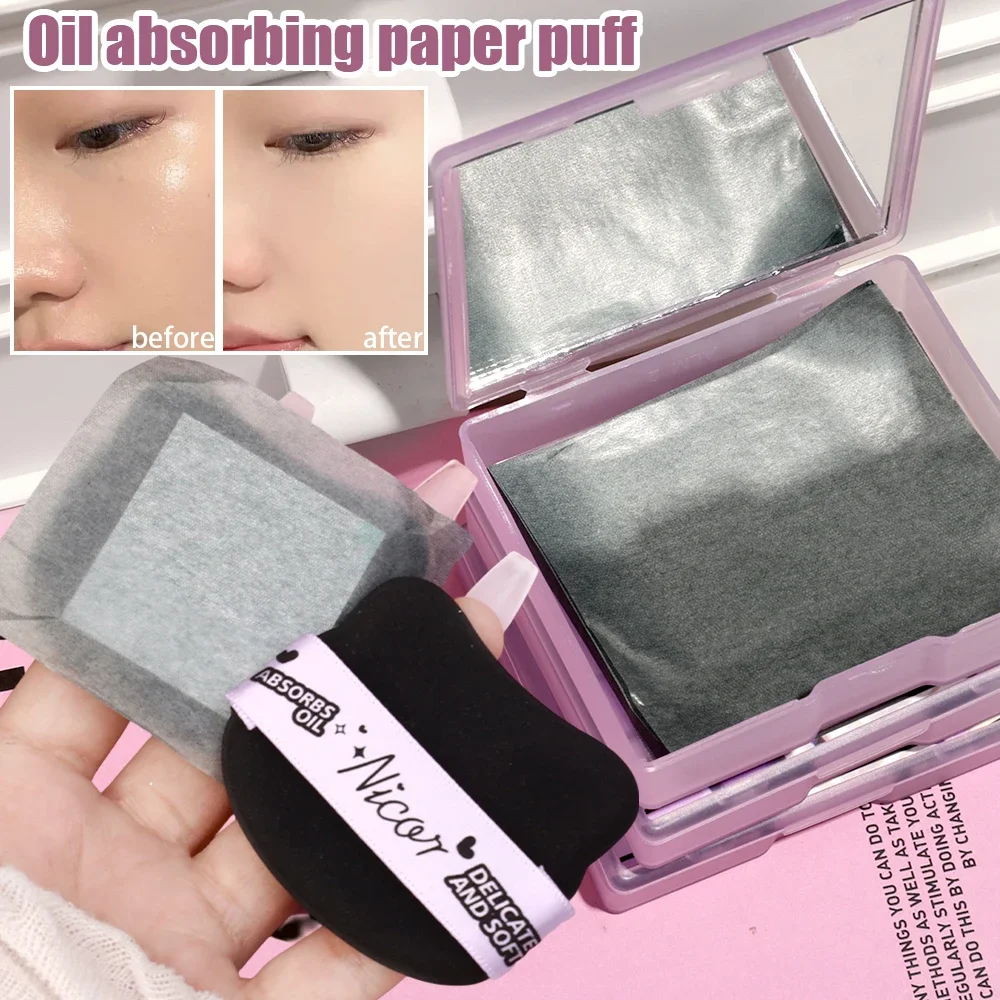 Face Oil Blotting Paper with Makeup Puff 100pcs Matting Face Wipes Oil Control Sheets Oil-absorbing Cleaning Makeup Tools
