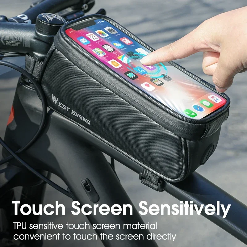 WEST BIKING Waterproof Bicycle Front Frame Bag Touch Screen 7 Inch