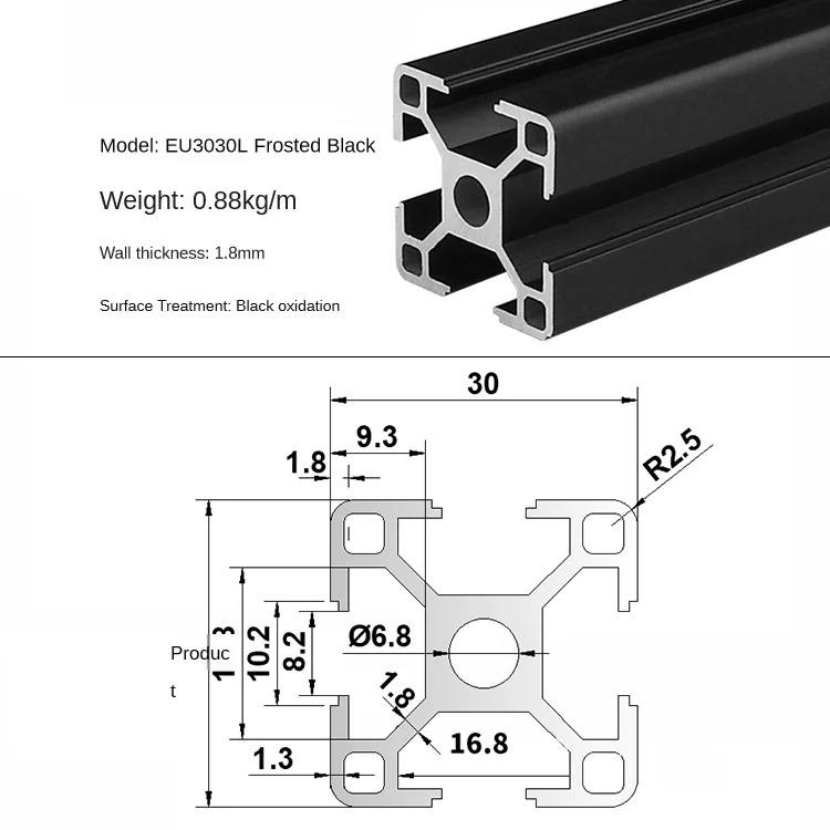 1 Stück schwarze anodische Oxidation 2020 2040 2060 2020N2 2020R 3030 3030N2 3030R 3060 4040 4080 T-Nut Aluminiumprofil EU-Standard – Detail 25
