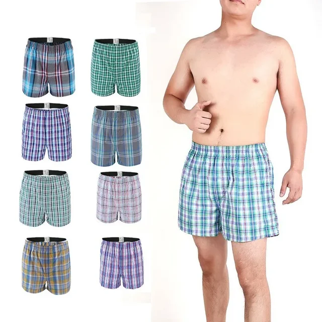 5 unids/lote Boxer hombres ropa interior fina de verano algodón hombre tamaño grande corto transpirable a cuadros pantalones cortos flexibles Boxer calzoncillos masculinos 3