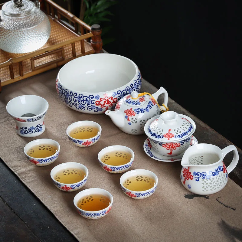 フュージョンアーツ 7box シュリンク付き 11PCS Hollow Honeycomb Kung Fu Tea Set Blue and White