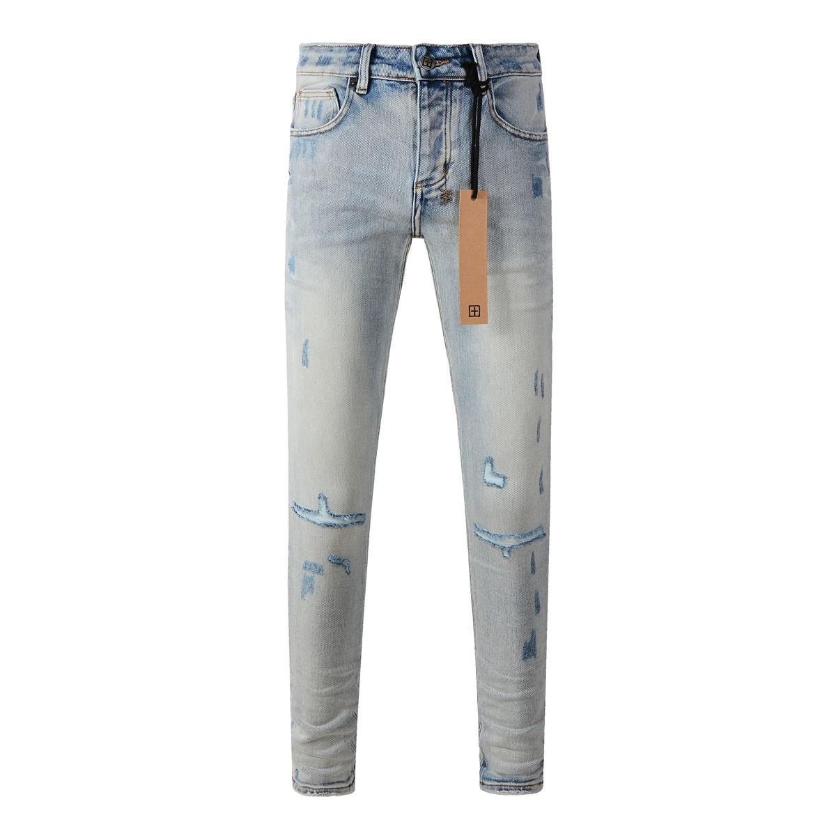 Light blue classic jeans men's High street slim stretch washed wear-resistant ripped jeans 3006