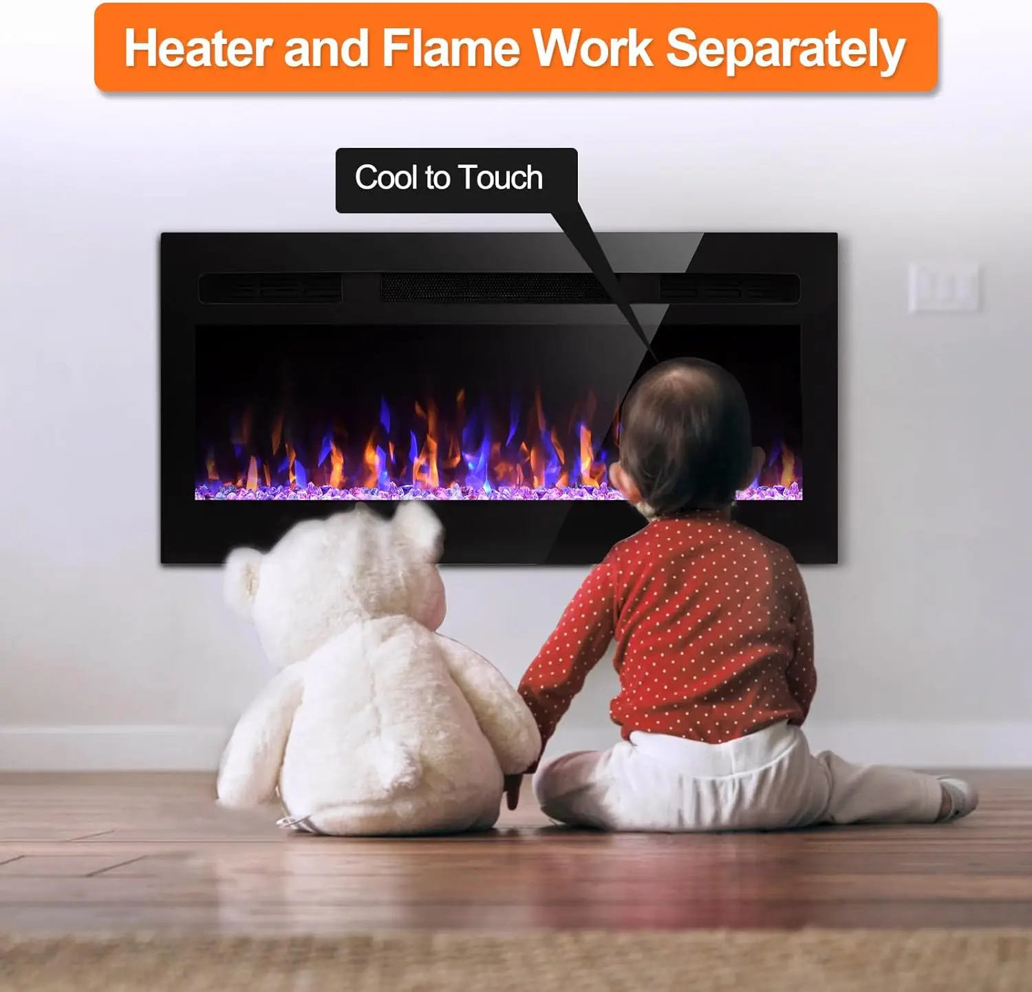 1500W Electric Fireplaces for Living Room Wood Decorative 3d Flame Indoor Recessed Wall Mounted Home Heater With Remote Control