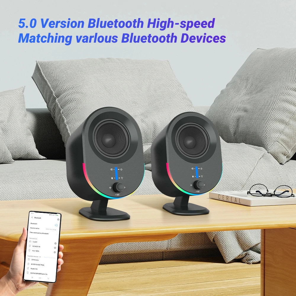 2.0 Gaming Bluetooth Speaker Computer USB sound card AUX input 20W RGB Light Effect 2.75 inch full range unit