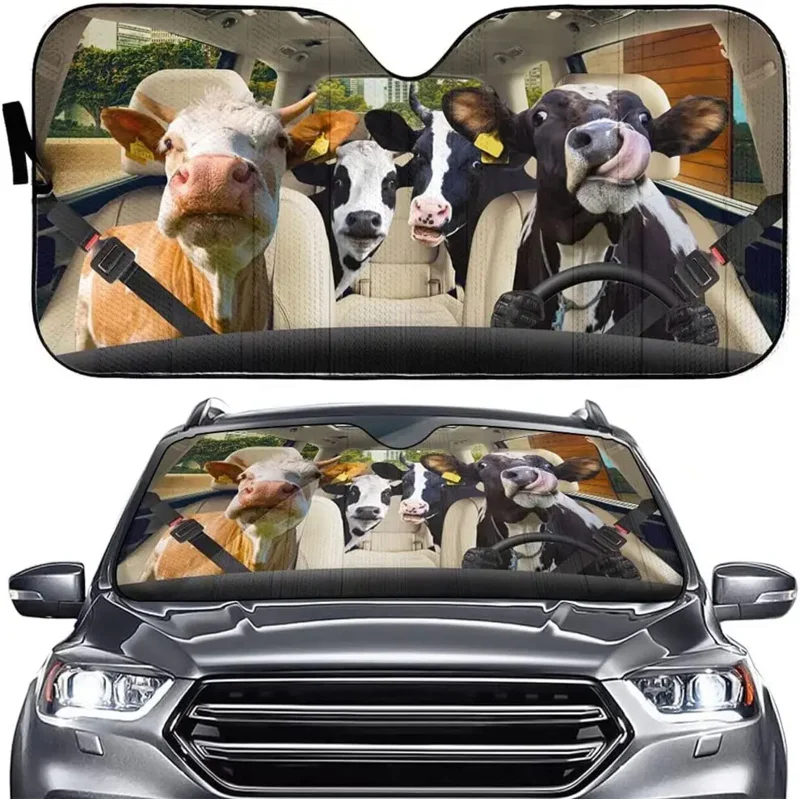 

Funny Farm Cow Car Sunshade Windshield Animal Cattle Printed Durable Anti-UV Block Sun Visor Heat Proof Car Accessories Decor