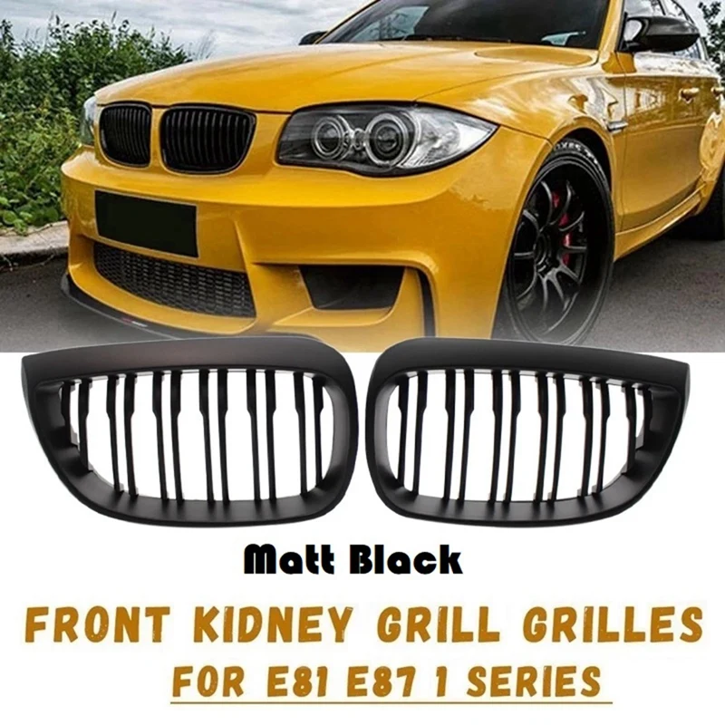 

Front Kidney Double Line Grille Sport Grill Replacement For -BMW E81 E87 E88 1 Series 2004-2007 Matte Black