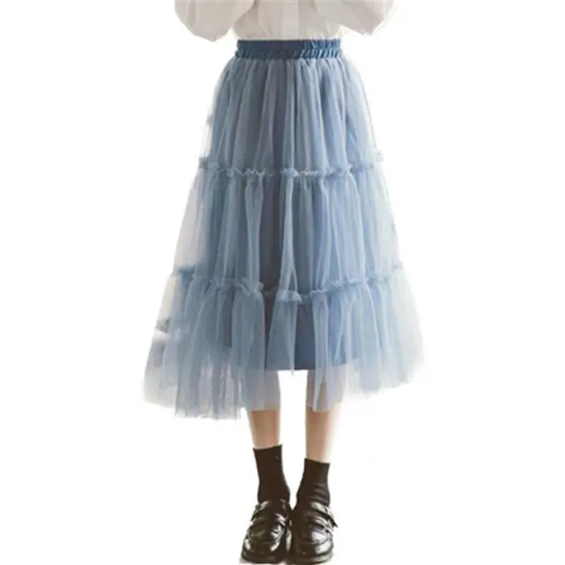 

Skirt for Girls 2023 Four Seasons Mesh Black White Blue Princess Skirt Children's Fashion All-Match School Kids Skirt Costumes