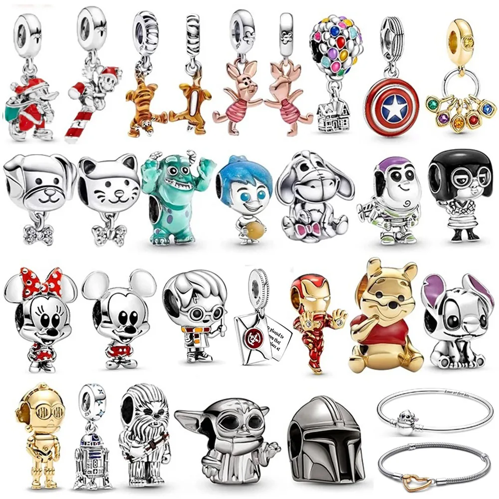 HOT 100 925 Sterling Silver Disney charm beads Fit pandora Charms