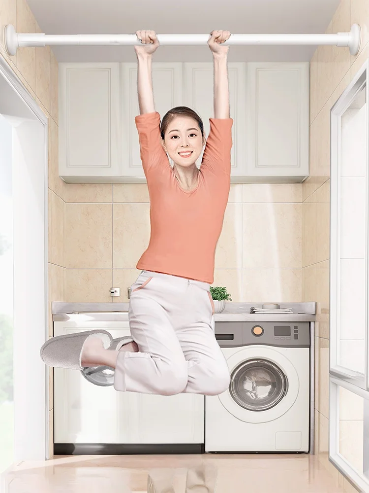 No-Drill Expandable Clothesline Stainl Steel Curtain Rod Door Curtain Rod Wardrobe Support Pole Easy Installation Hook Pro...